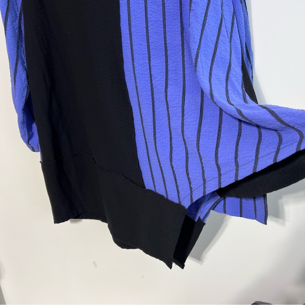 Ali Miles Asymmetrical Striped Tunic With Cowl Neck Black Violet 1X Art To Wear - Picture 8 of 10
